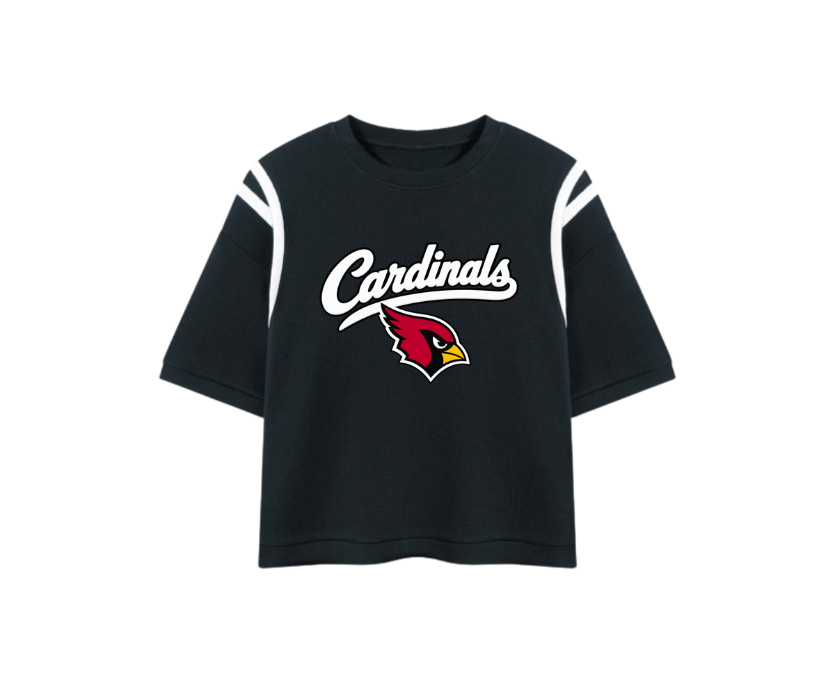 Cardinals Script Shoulder Stripe T-Shirt – Black