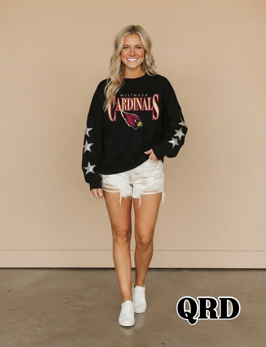 Westwood Cardinals Silver Glitter Stars Sweat Shirt