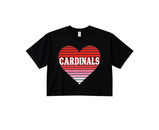 Cardinals Striped Heart T-Shirt- Cropped
