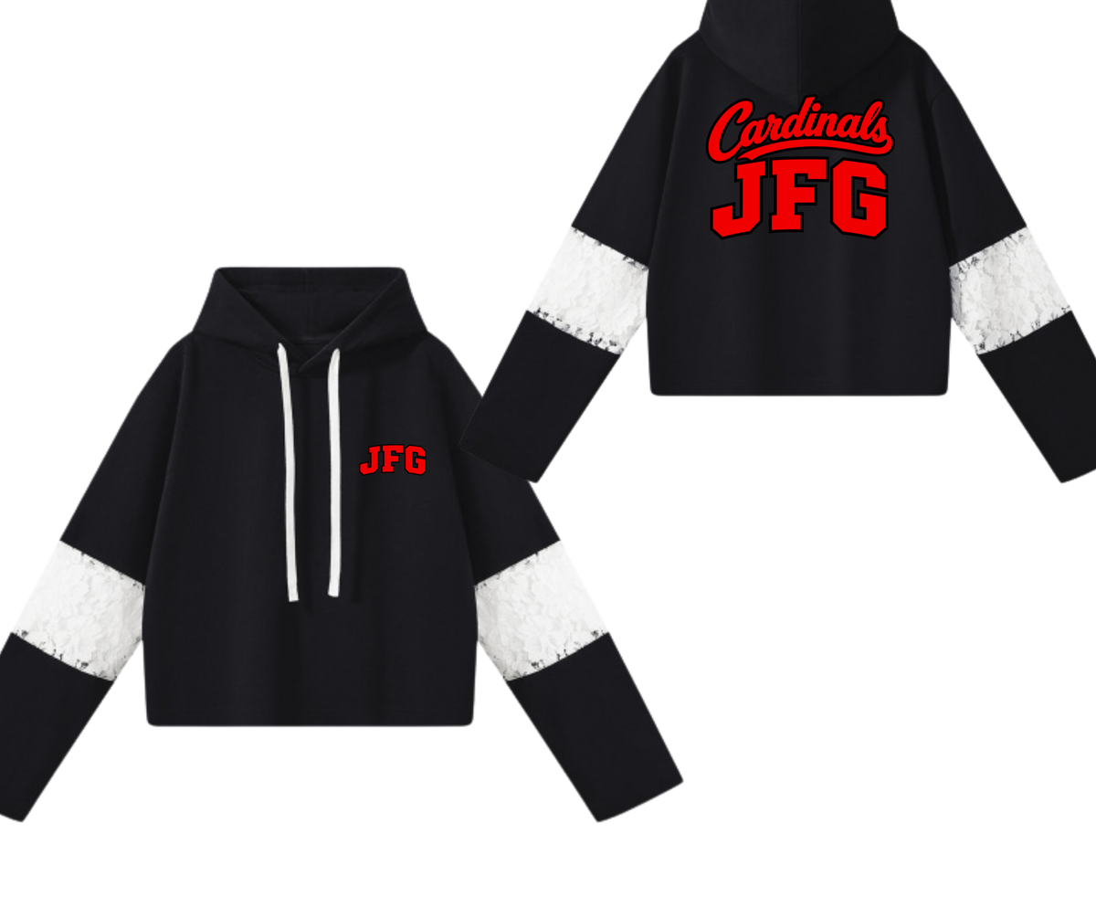 JFG Cardinals Lace Sleeve Cropped Hoodie