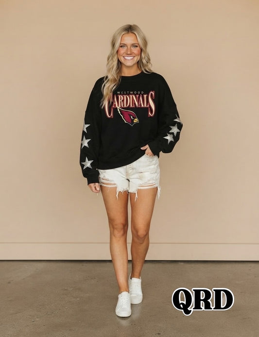 Westwood Cardinals Silver Glitter Stars Sweat Shirt
