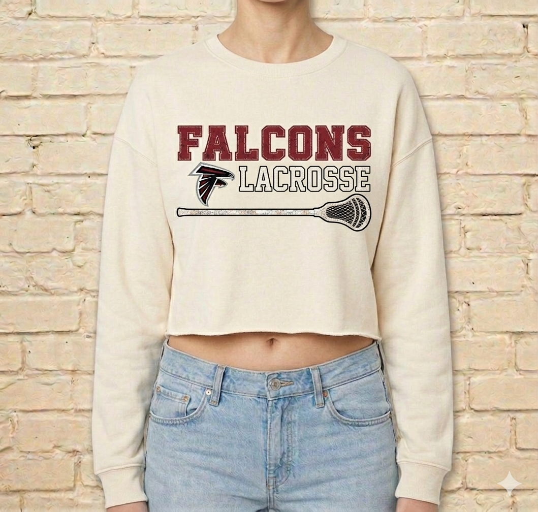 Falcons Lacrosse Stick Cropped Crew Neck