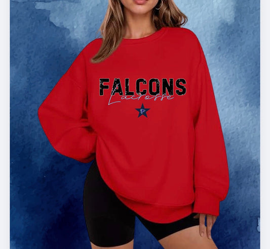 Falcons Lacrosse Script Star Crew Neck