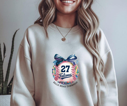 Customizable Bow Softball Sweatshirt- Cozy Bow